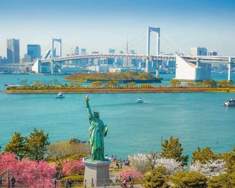 Thời gian đẹp nhất để khám phá Odaiba là vào mùa xuân khi hoa anh đào nở rộ